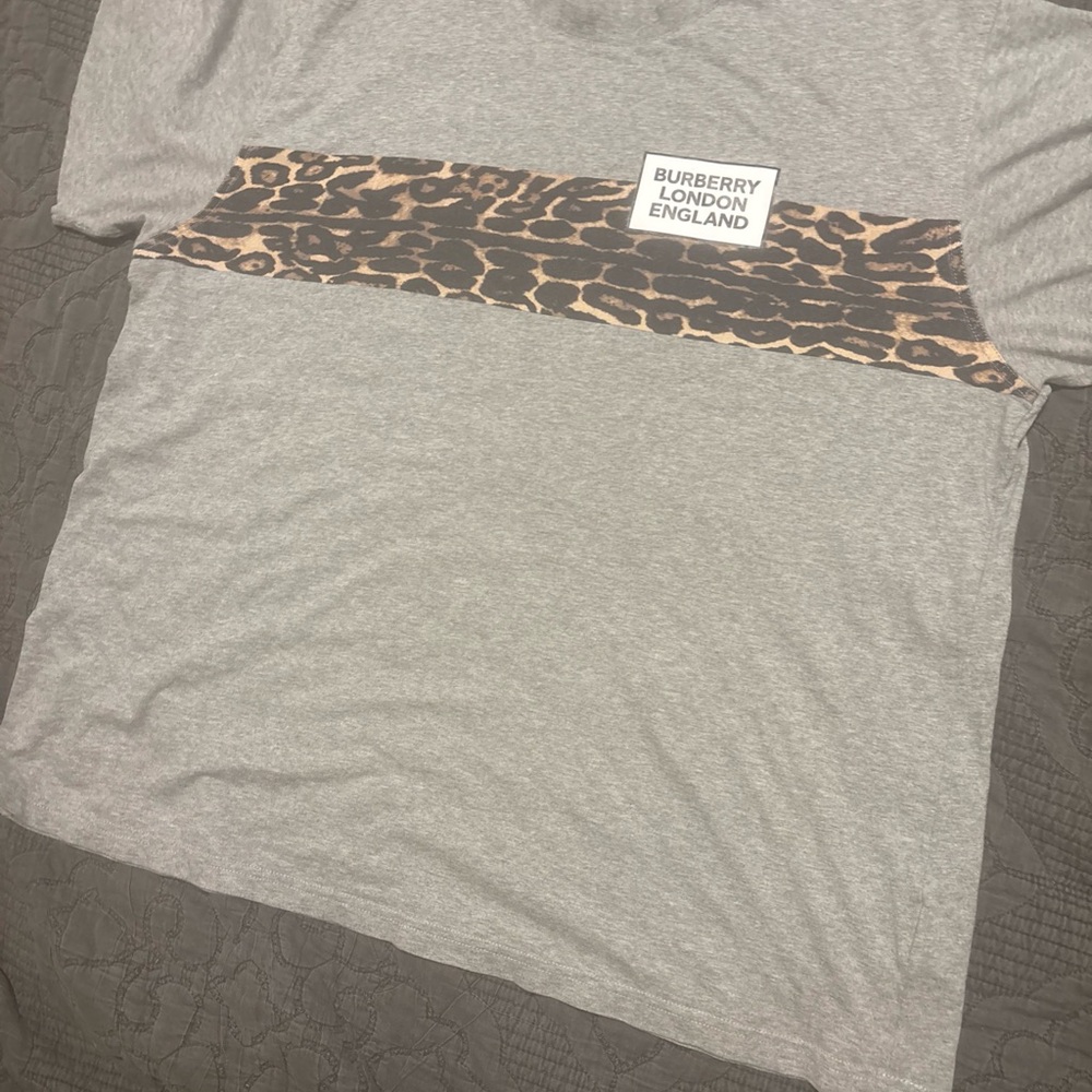 Burberry Gray Tee with Leopard Print Accent